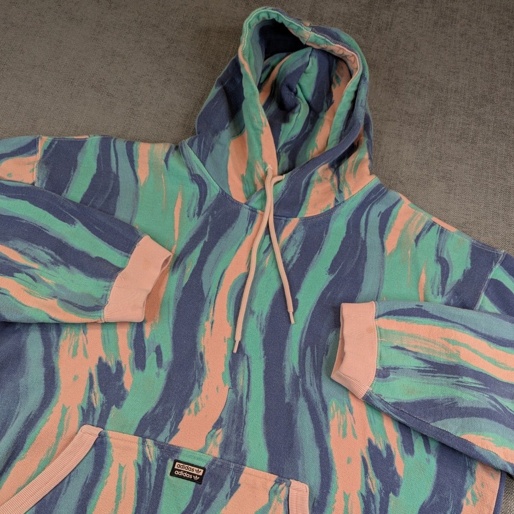 Adidas Hoodie Mens XL Marbled RYV Abstract French Terry Pullover Sweatshirt Gym